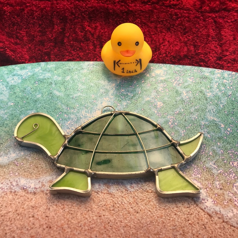 Stained Glass Turtle Textured Sun Catcher Hanging Window Art Hand Crafted Cute